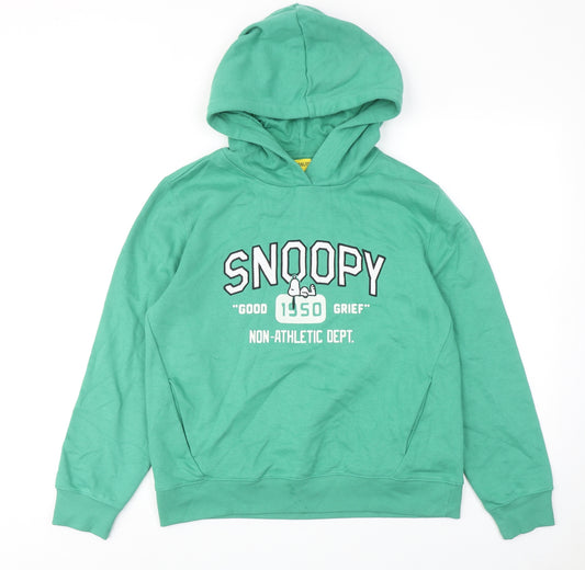 Peanuts Womens Green Cotton Pullover Hoodie Size XS Pullover - Snoopy