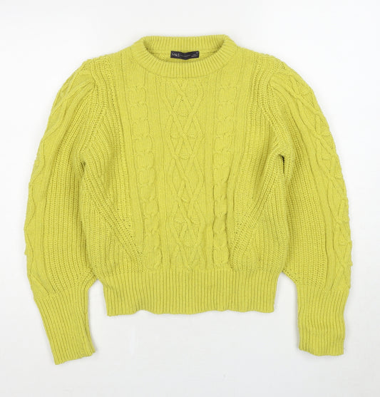 Marks and Spencer Womens Yellow Round Neck Polyester Pullover Jumper Size 12 Pullover