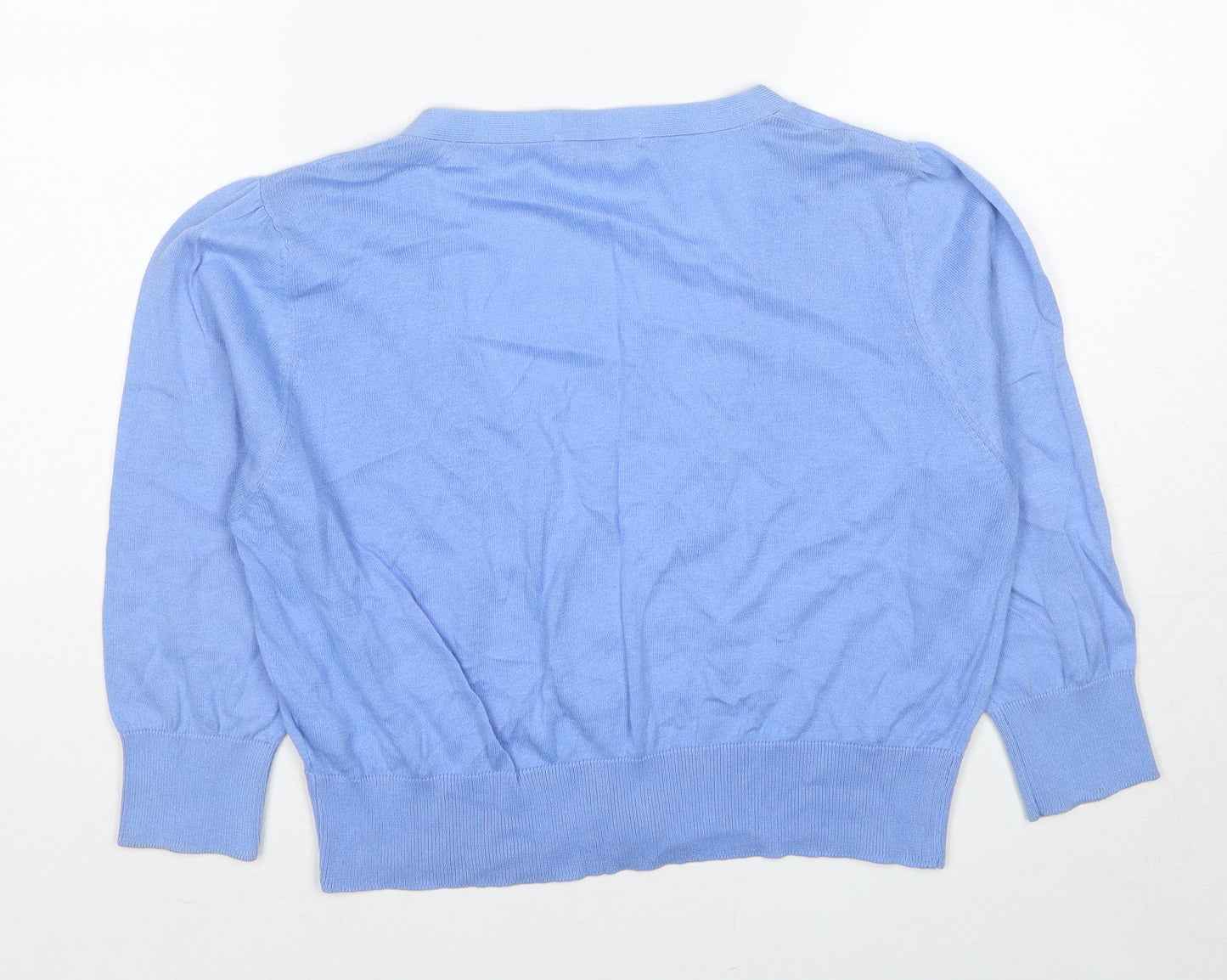 Marks and Spencer Womens Blue V-Neck Cotton Cardigan Jumper Size 16