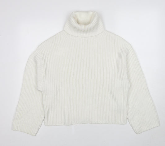 H&M Womens White Roll Neck Acrylic Pullover Jumper Size S - Ribbed