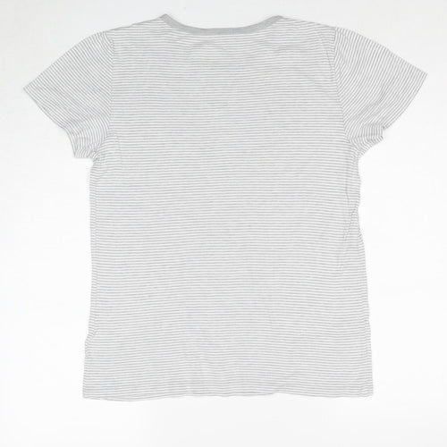 Gap Womens Grey Striped Cotton Basic T-Shirt Size XL Round Neck