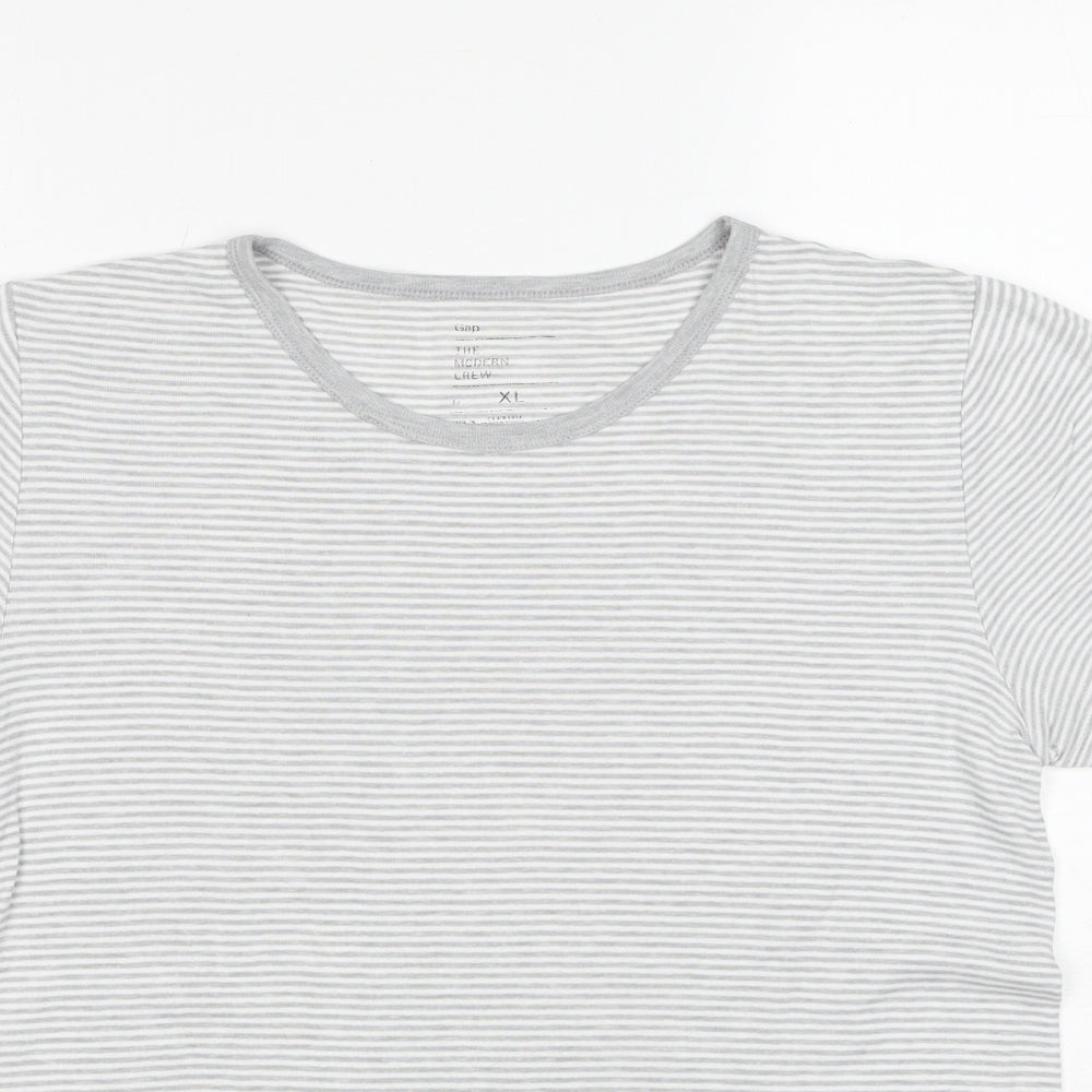 Gap Womens Grey Striped Cotton Basic T-Shirt Size XL Round Neck