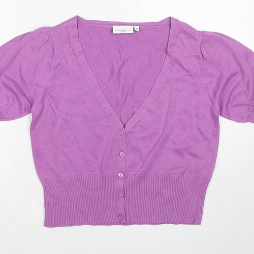 New Look Womens Purple V-Neck Cotton Cardigan Jumper Size 16