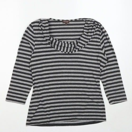 Phase Eight Womens Grey Striped Viscose Basic T-Shirt Size 16 Cowl Neck