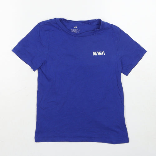 H&M Boys Blue Cotton Basic T-Shirt Size 6-7 Years Round Neck Pullover - Size 6-8 Years NASA
