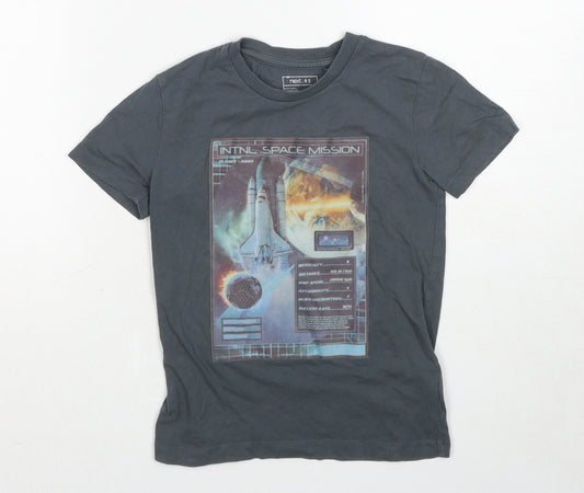 NEXT Boys Grey Cotton Basic T-Shirt Size 5 Years Round Neck Pullover - Space Station