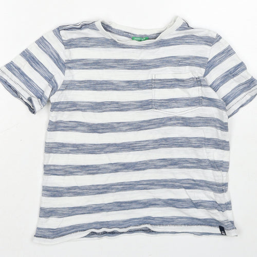 United Colors of Benetton Boys White Striped Cotton Basic T-Shirt Size 4-5 Years Round Neck Pullover