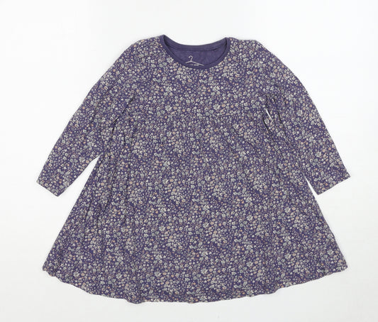 NEXT Girls Purple Floral Cotton T-Shirt Dress Size 3-4 Years Round Neck Pullover
