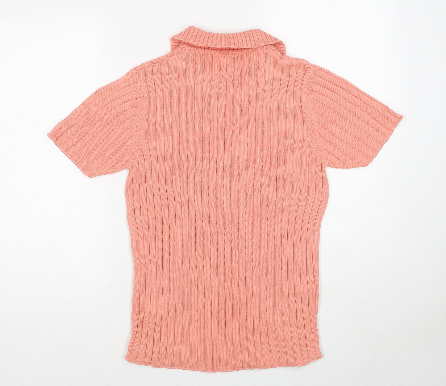 Jumper Womens Pink Collared Cotton Pullover Jumper Size S - Ribbed