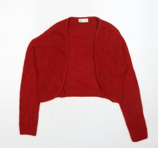 BHS Womens Red V-Neck Nylon Cardigan Jumper Size 10 - Size 10-12