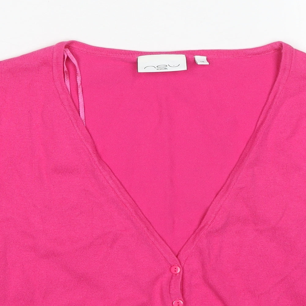 New Look Womens Pink V-Neck Cotton Cardigan Jumper Size 16