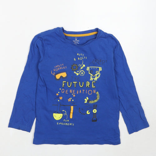 Mothercare Boys Blue Cotton Basic T-Shirt Size 5-6 Years Round Neck Pullover - Future Generation
