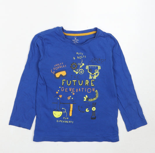 Mothercare Boys Blue Cotton Basic T-Shirt Size 5-6 Years Round Neck Pullover - Future Generation