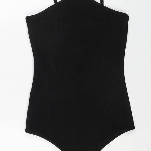 Amanti Womens Black Rubber Bodysuit One-Piece Size L Snap