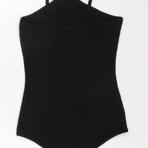 Amanti Womens Black Rubber Bodysuit One-Piece Size L Snap