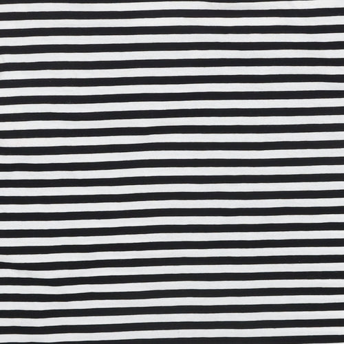 New Look Womens Black Striped Cotton Basic T-Shirt Size 14 Round Neck - Cherry