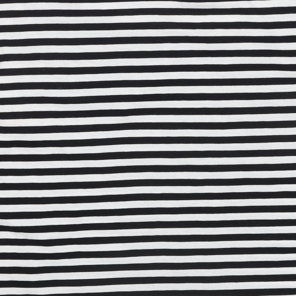 New Look Womens Black Striped Cotton Basic T-Shirt Size 14 Round Neck - Cherry
