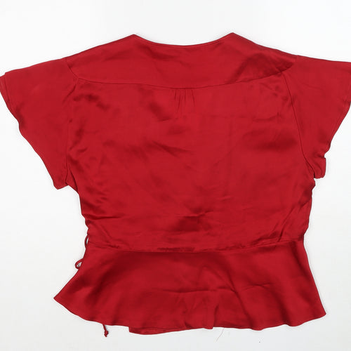 Zara Womens Red Polyester Wrap Blouse Size XL V-Neck