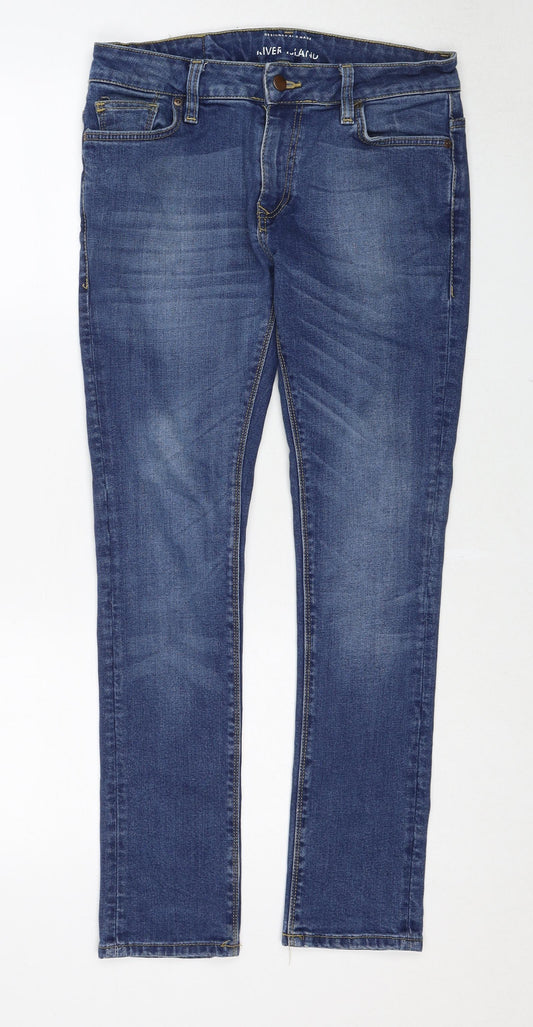 River Island Womens Blue Cotton Skinny Jeans Size 30 L30 in Regular Zip