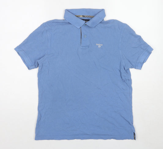 Barbour Mens Blue Cotton Polo Size M Collared Pullover