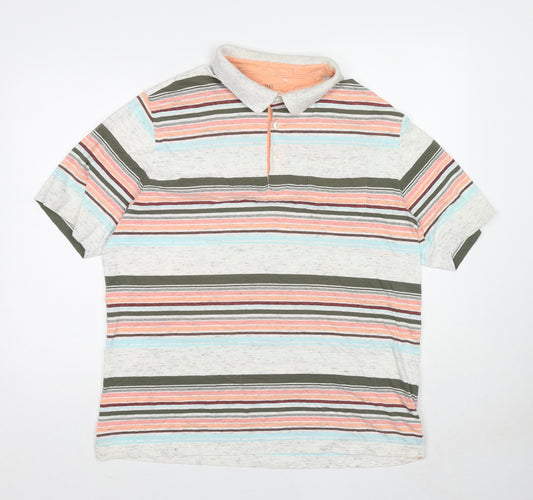 Marks and Spencer Mens Multicoloured Striped Cotton Polo Size XL Collared Pullover