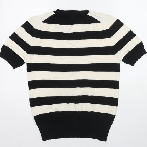 Zara Womens Black Round Neck Striped Viscose Pullover Jumper Size XL