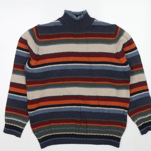 Marks and Spencer Womens Multicoloured Mock Neck Striped Wool Pullover Jumper Size M