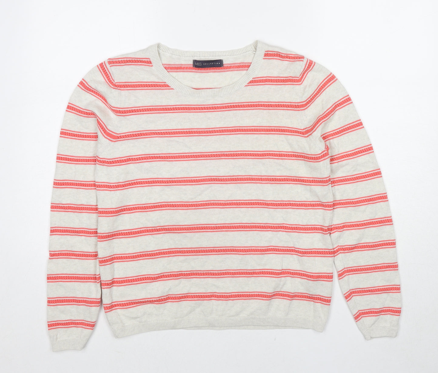 Marks and Spencer Womens Multicoloured Round Neck Striped Cotton Pullover Jumper Size 14