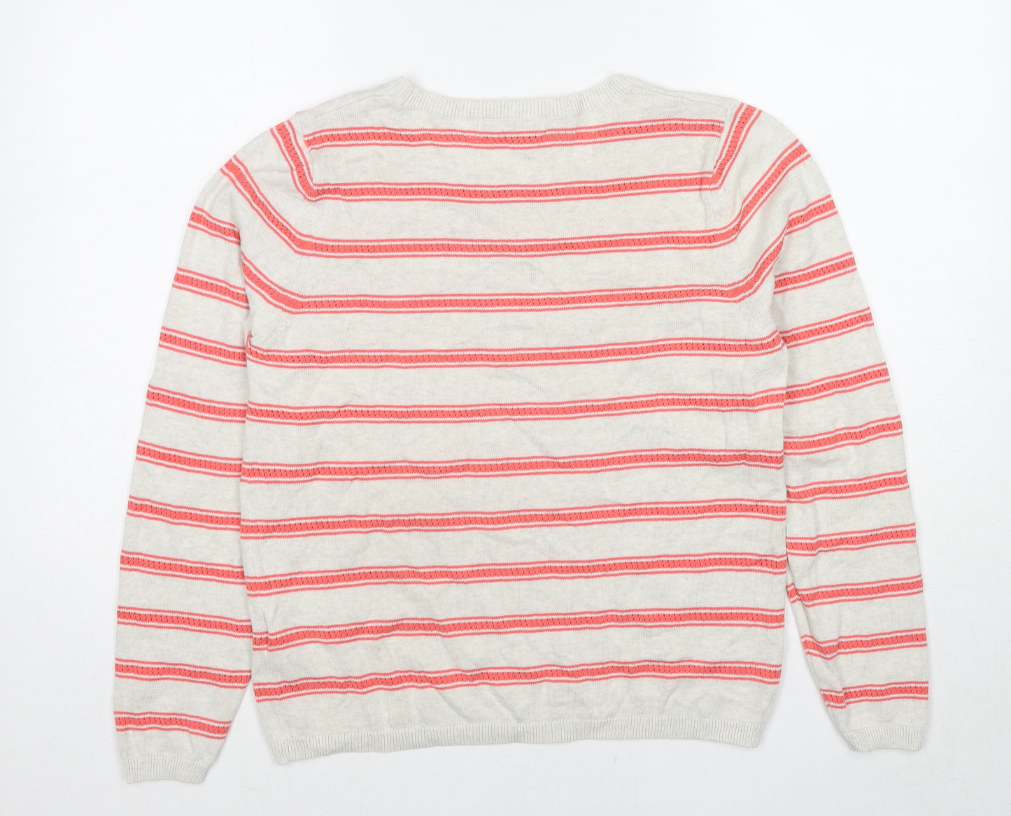 Marks and Spencer Womens Multicoloured Round Neck Striped Cotton Pullover Jumper Size 14