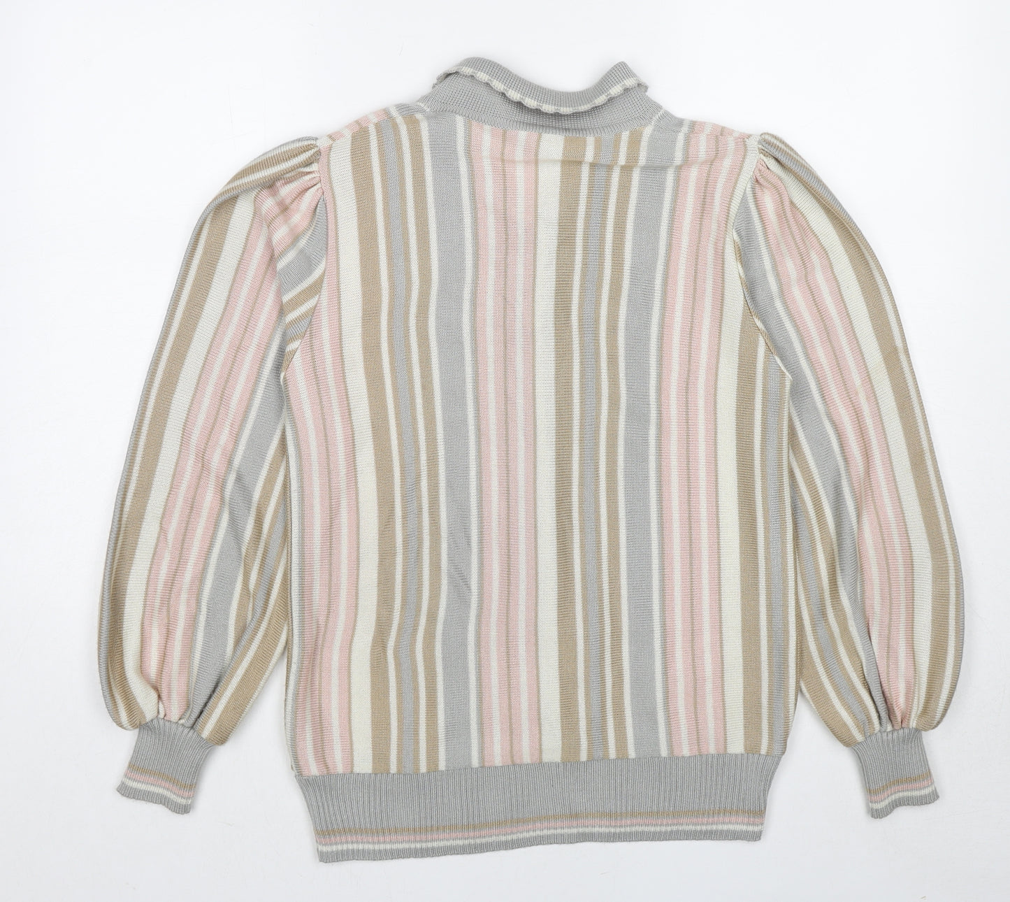 Grazia Womens Multicoloured Collared Striped Acrylic Pullover Jumper Size 10