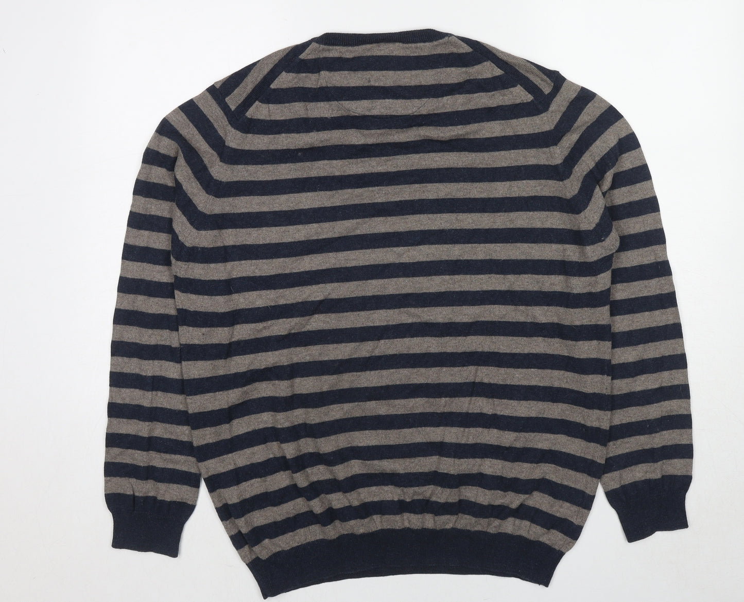 John Lewis Mens Multicoloured Round Neck Striped Cotton Pullover Jumper Size L Long Sleeve