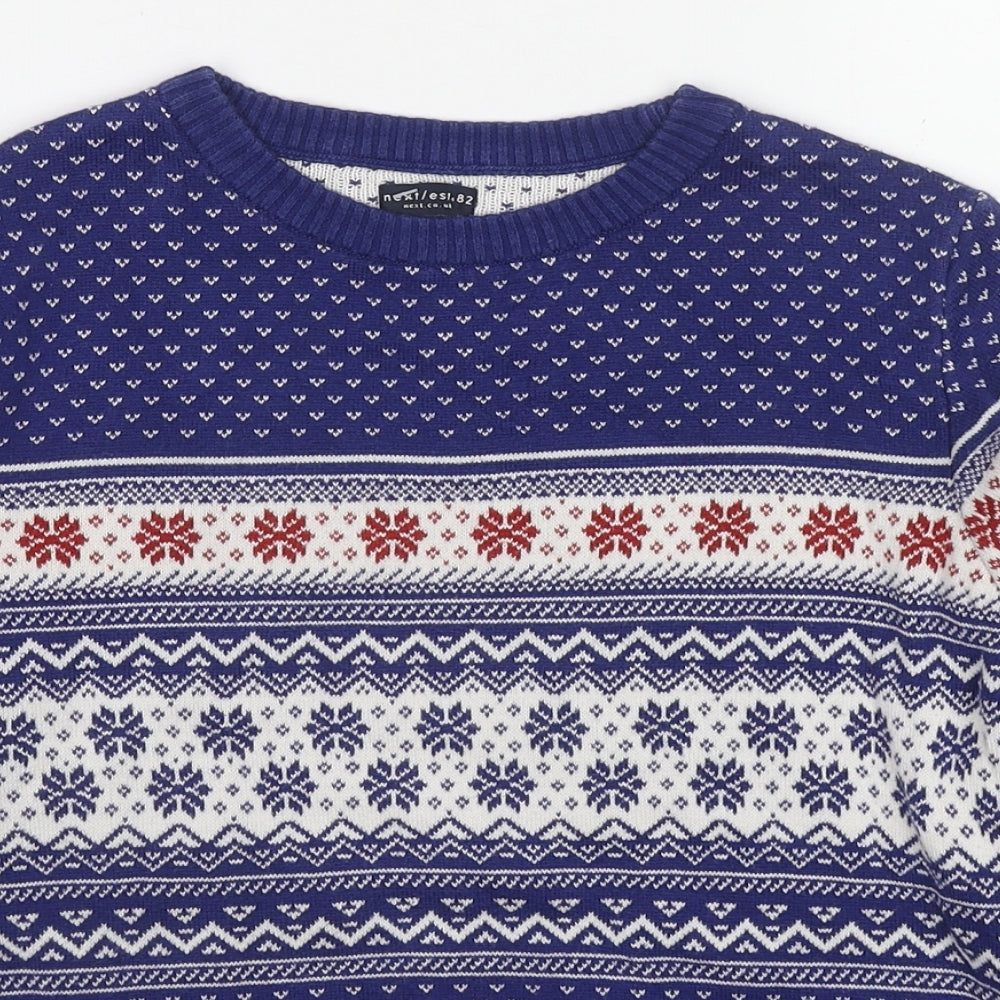 NEXT Boys Blue Crew Neck Fair Isle Cotton Pullover Jumper Size 9 Years Pullover