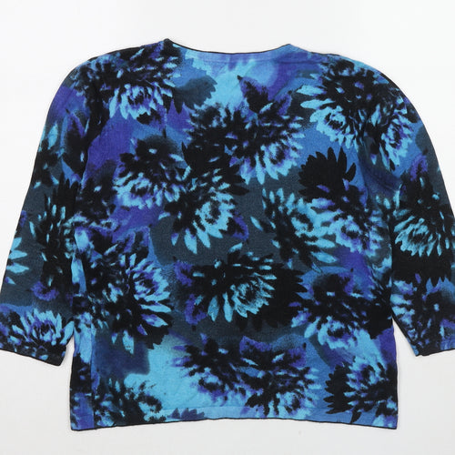 Precis Womens Blue Round Neck Floral Viscose Pullover Jumper Size M