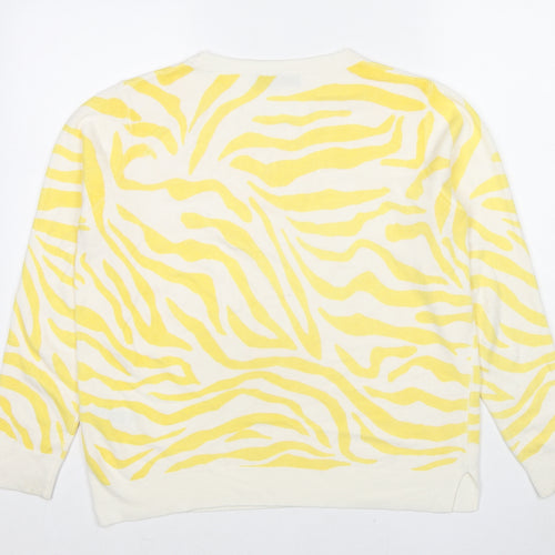 Marks and Spencer Womens Yellow Round Neck Animal Print Acrylic Pullover Jumper Size 18 - Tiger pattern