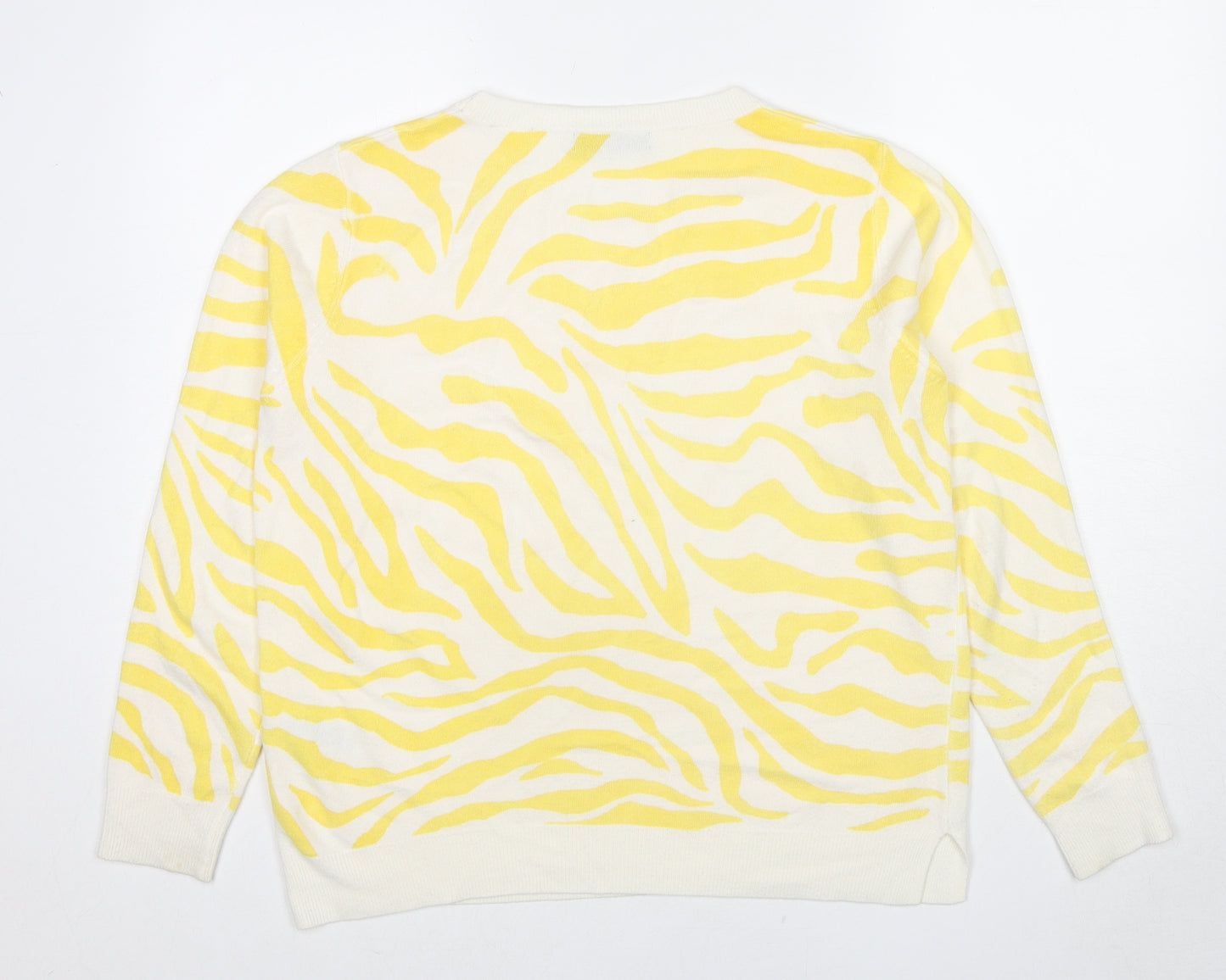 Marks and Spencer Womens Yellow Round Neck Animal Print Acrylic Pullover Jumper Size 18 - Tiger pattern