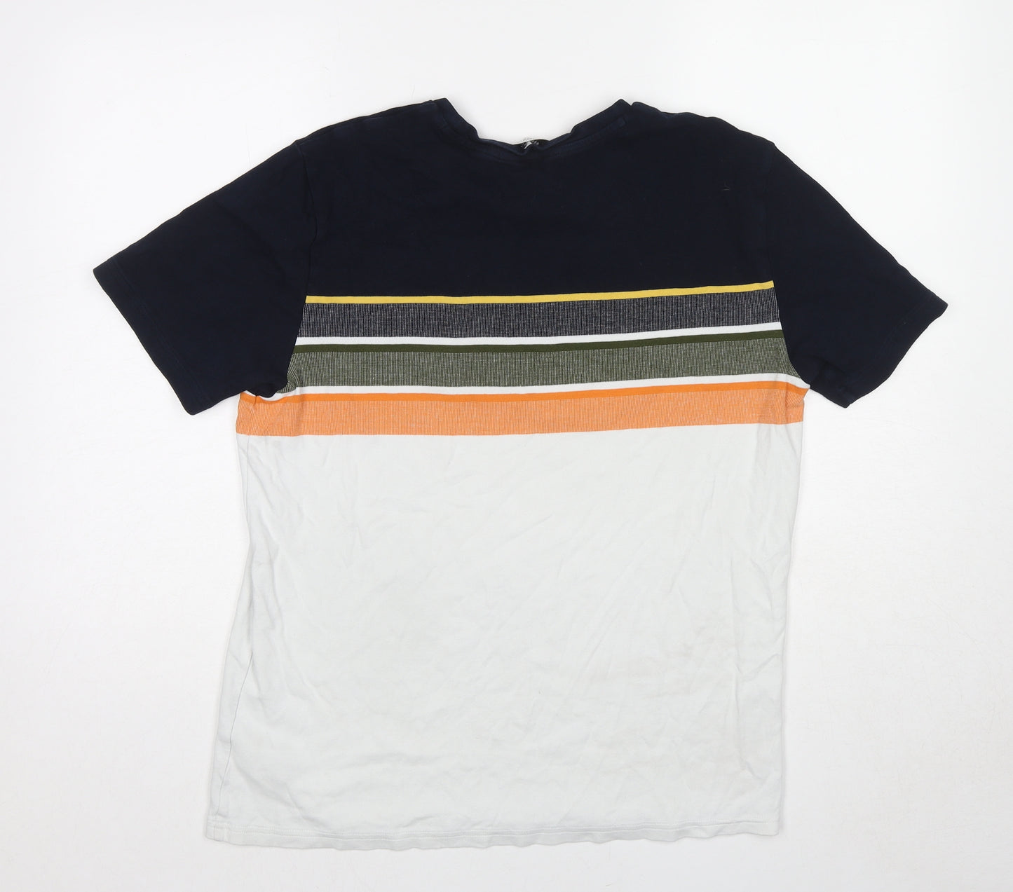 NEXT Mens Multicoloured Colourblock Cotton T-Shirt Size L Round Neck