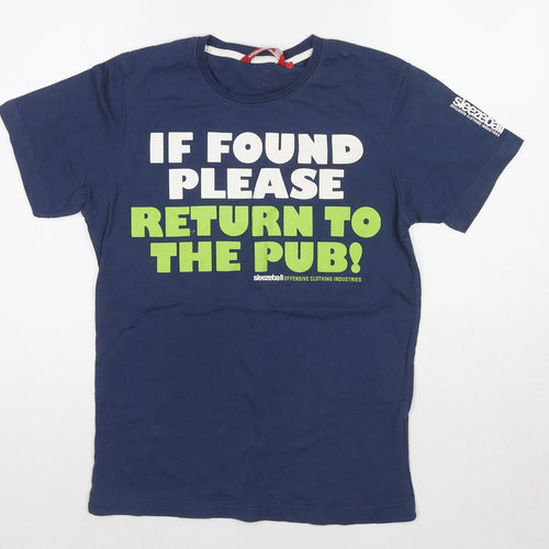 Sleezeball Mens Blue Cotton T-Shirt Size S Round Neck - If found please return to the pub