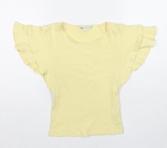 Zara Womens Yellow Cotton Basic Tank Size S Round Neck
