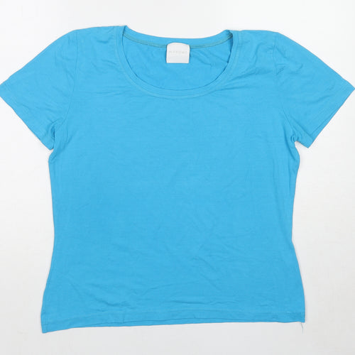 In Front Womens Blue Viscose Basic T-Shirt Size L Round Neck