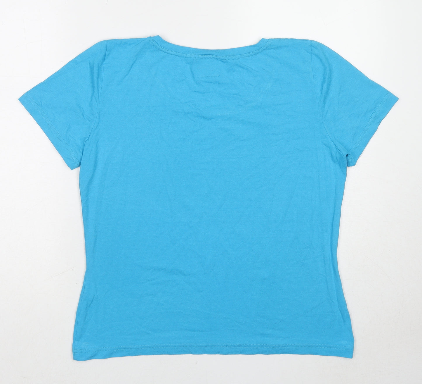 In Front Womens Blue Viscose Basic T-Shirt Size L Round Neck