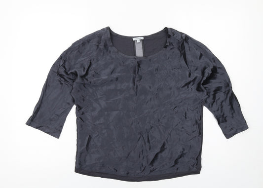 Jigsaw Womens Grey Silk Basic Blouse Size S Round Neck - Lace Detail