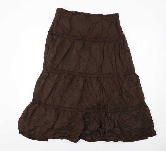 Minga Womens Brown Cotton Peasant Skirt Size 14 Zip