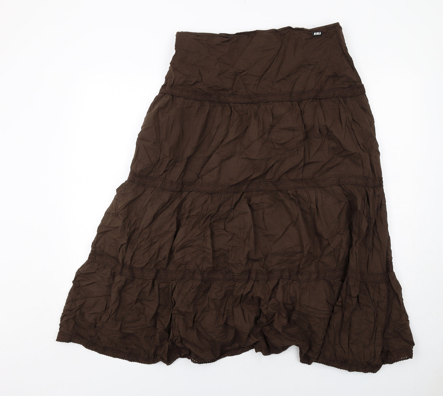 Minga Womens Brown Cotton Peasant Skirt Size 14 Zip