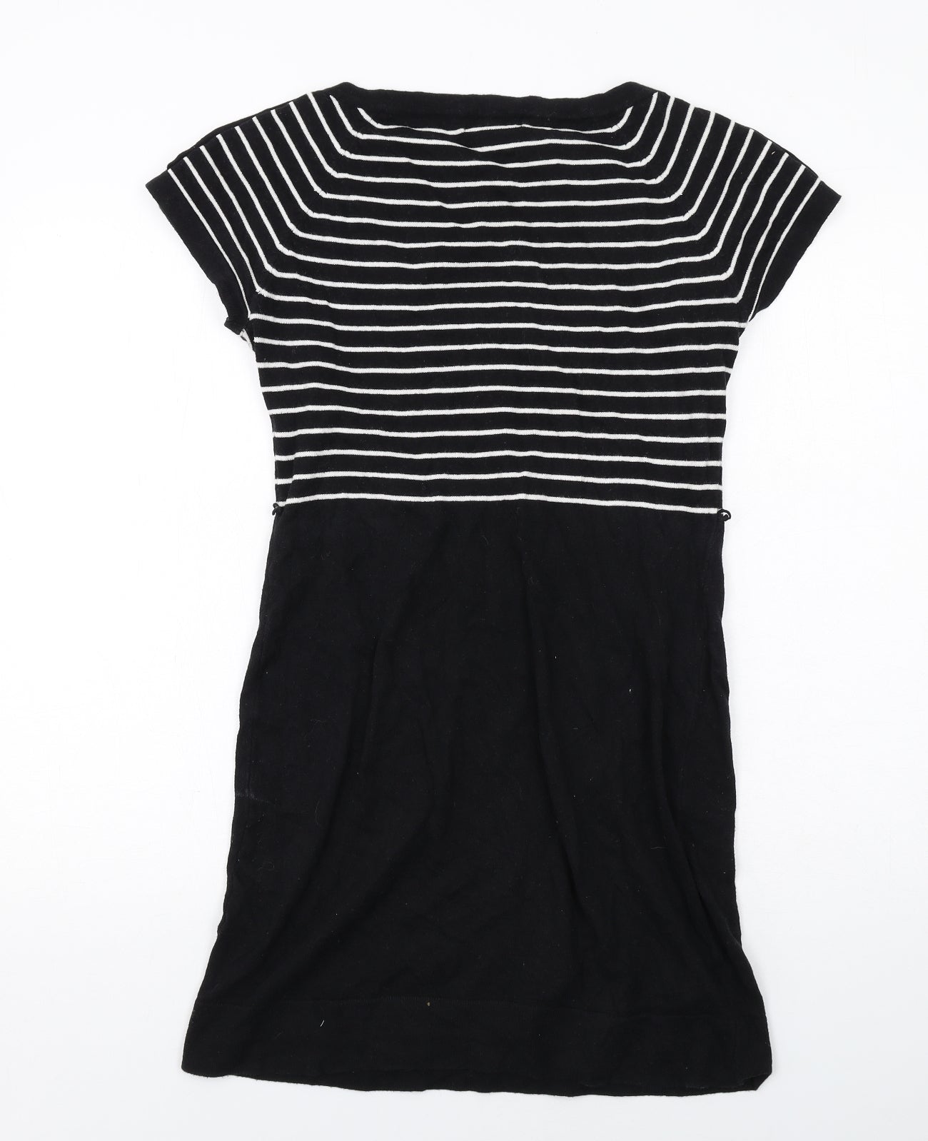 NEXT Womens Black Striped Cotton T-Shirt Dress Size 10 Boat Neck Pullover