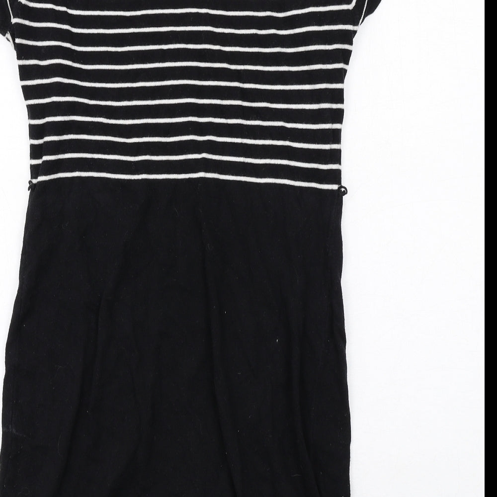 NEXT Womens Black Striped Cotton T-Shirt Dress Size 10 Boat Neck Pullover