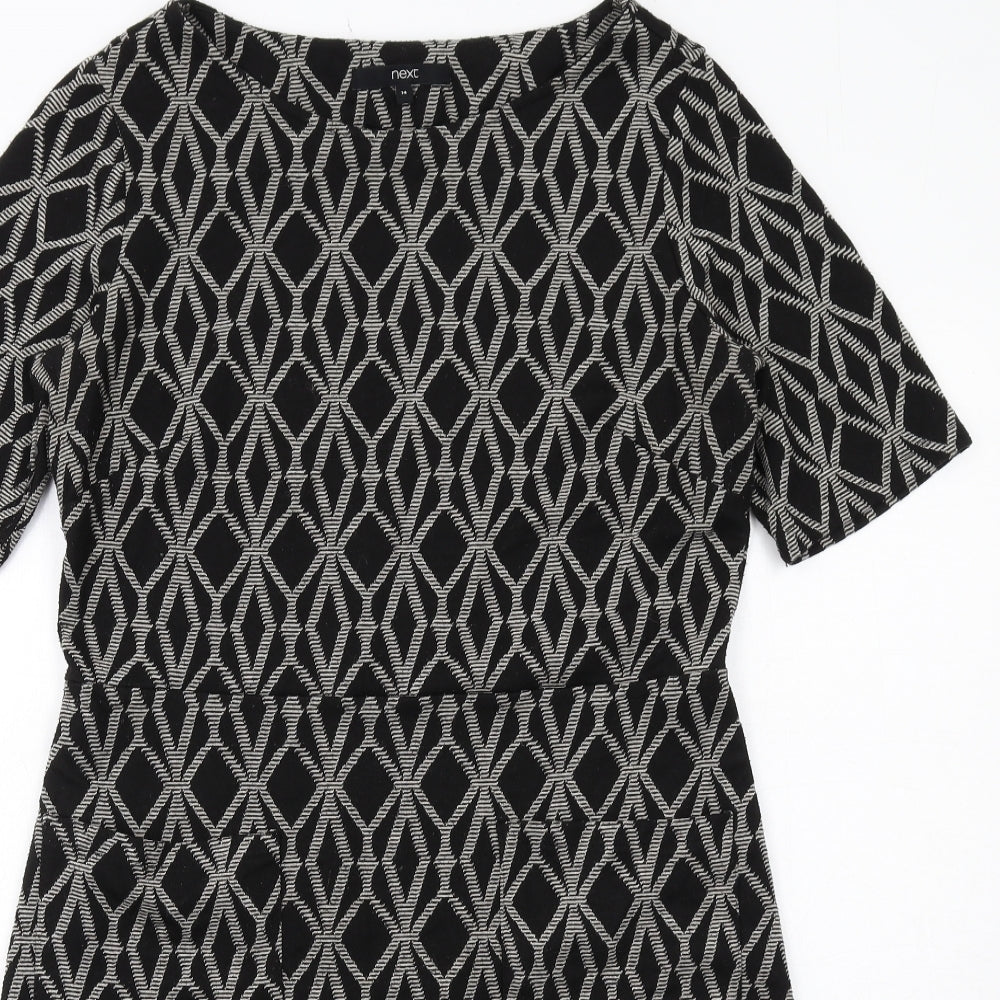 NEXT Womens Black Geometric Polyester Shift Size 14 Boat Neck Pullover