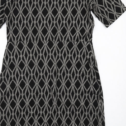 NEXT Womens Black Geometric Polyester Shift Size 14 Boat Neck Pullover