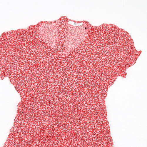 Marks and Spencer Girls Red Floral Viscose Fit & Flare Size 11-12 Years V-Neck Zip