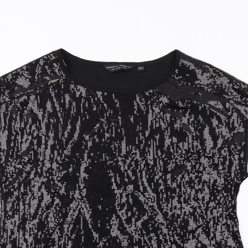 Dorothy Perkins Womens Black Polyester Basic Blouse Size 12 Round Neck