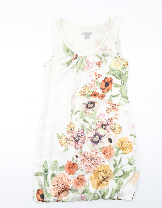 H&M Womens White Floral Polyester Tank Dress Size 6 Scoop Neck Pullover